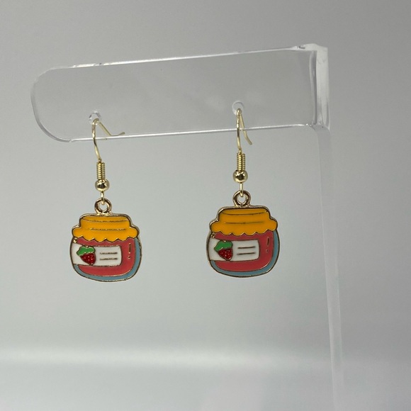Strawberry Jam gold hook/huggy enamel earrings! - Picture 6 of 9